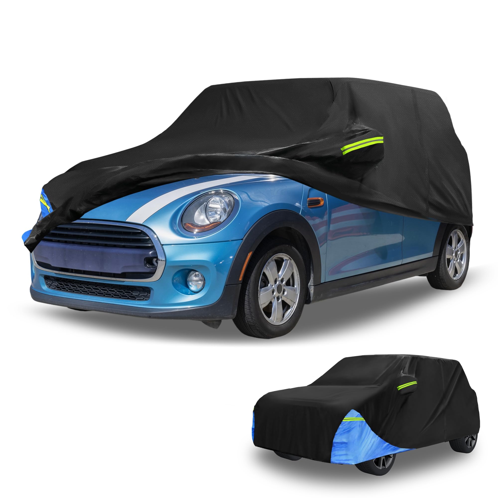 Wodoodporny pokrowiec samochodowy na zewnątrz pełny pokrowiec samochodowy do Mini Cooper 4DR 2014-2024 210D tkanina Oxford czarny niebieski z zamkiem błyskawicznym drzwi deszcz słońce śnieg
