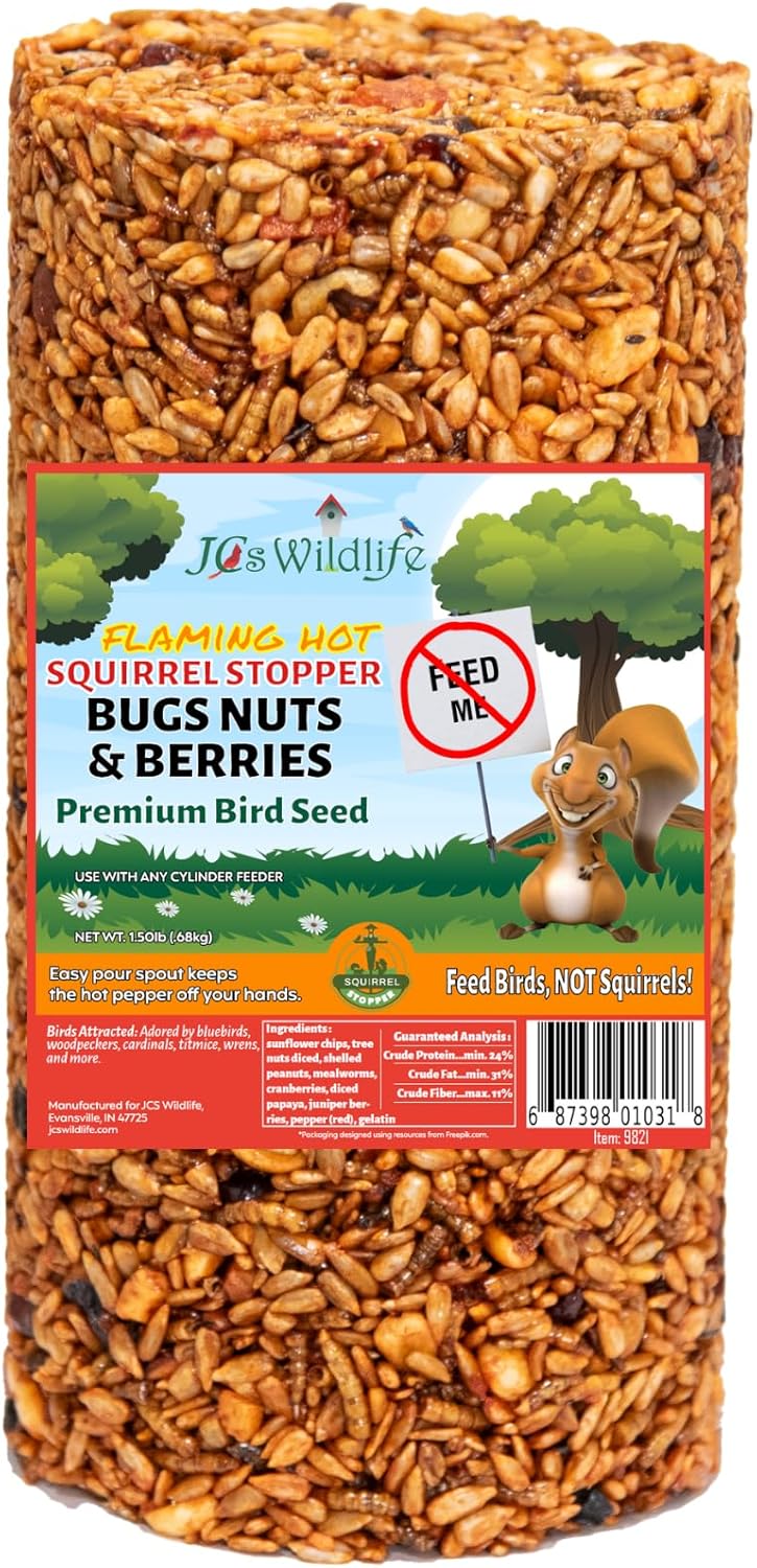 JCs Wildlife Squirrel Stopper Bugs Nuts & Berries Small Cylinder 1.5lbs