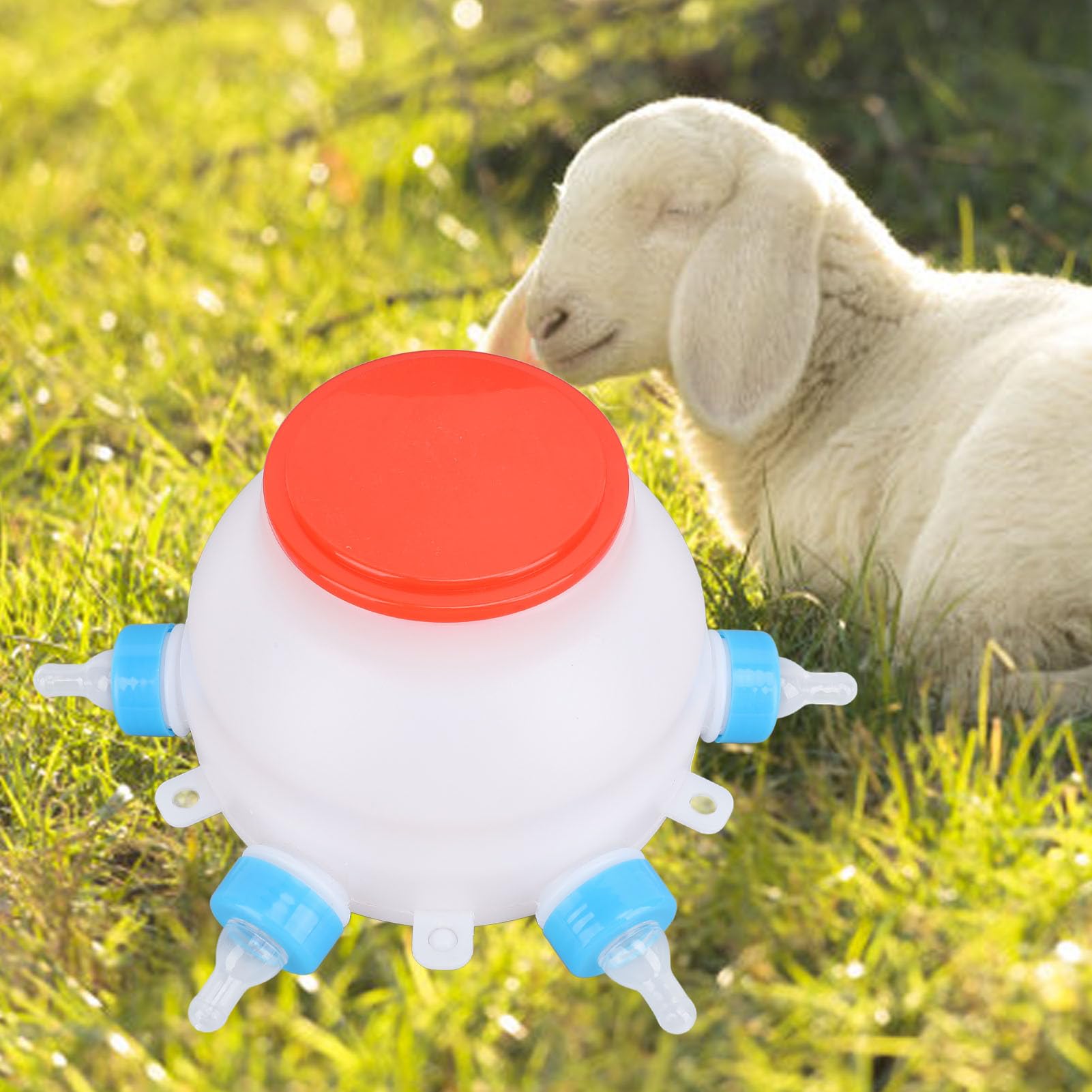 Yctze Cubo para Comedero de Cordero con 6 Tetinas - Comedero para Lechones de 2,5 L Biberón para Ganado - Práctica Jarra y Biberón de Leche de Cordero Alimentación Eficiente de, Lechones y Vacas