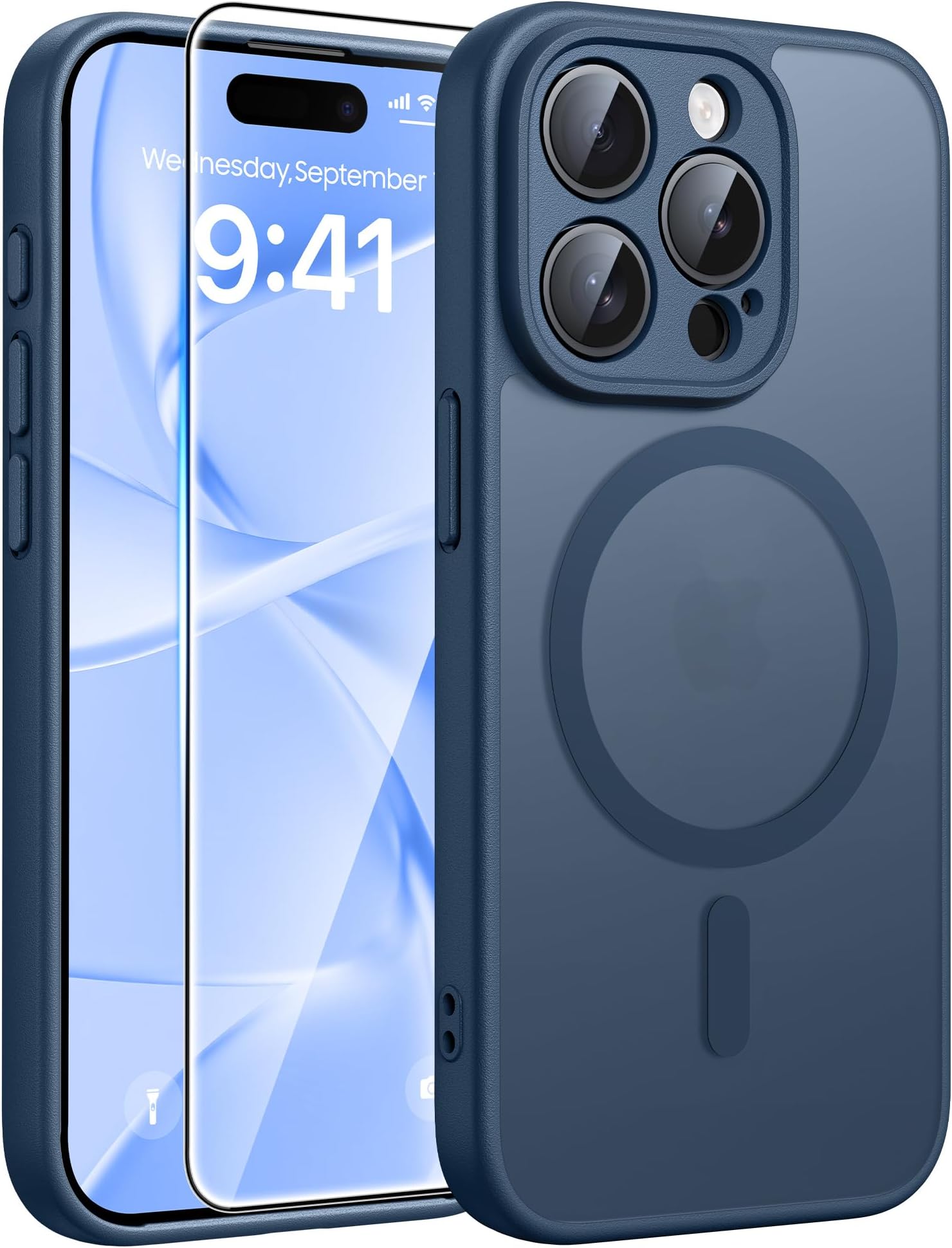 FNTCASE for iPhone 15 Pro Max Case: [Compatible with Magsafe] Translucent Matte Cases with [Full Camera Protection] [Screen Protector] Military Grade Shockproof Protective Phone Cover - Blue