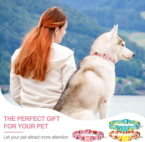 Miniatura 3 de azuza Paquete de 3 collares para perros con diseño de frutas, cómodos y ajustables, de nailon, para cachorros y perros pequeños, XS (8-12 pulgadas),