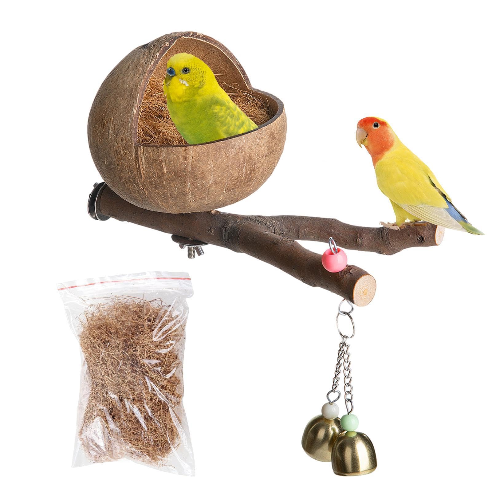 Stronrive Bird House,Natural Bird Hideaway Parakeet Nest | Nest House Hut Cage, Parakeet Nesting Box with Shredded, Budgerigar, Love Birds, Finches House