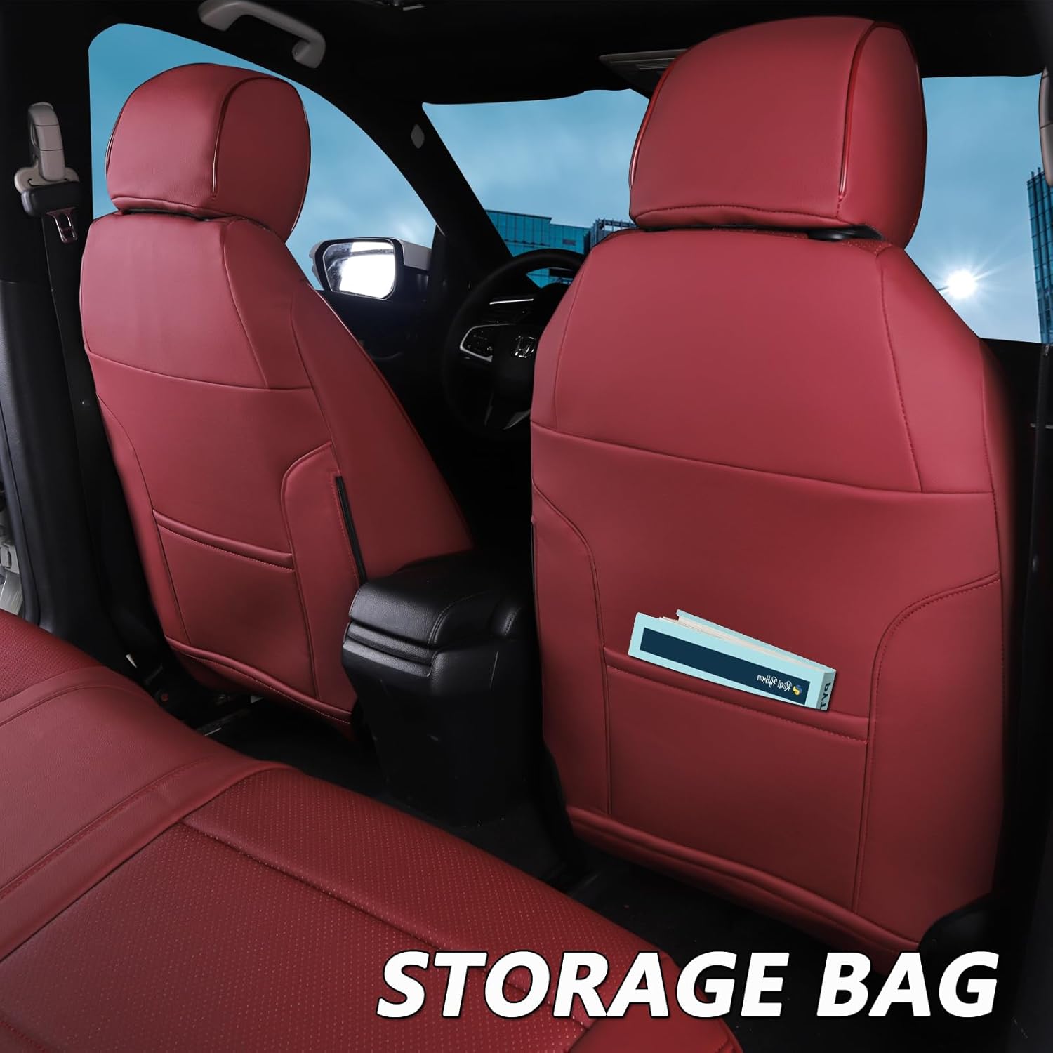 HKZ Custom Fit Civic Seat Covers for Honda Civic Sedan 2016 2017 2018 2019 2020 2021 EX,EX-L,EX-T,Touring,LX-P,Sport - 5-Seats Leather Full Set,Wine Red