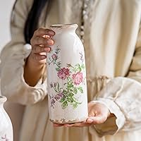 Vista 3 de Juego de 2 jarrones de cerámica, pequeños jarrones de flores vintage para centros de mesa rústicos de granja, boda, hogar, mesa, repisa, estante