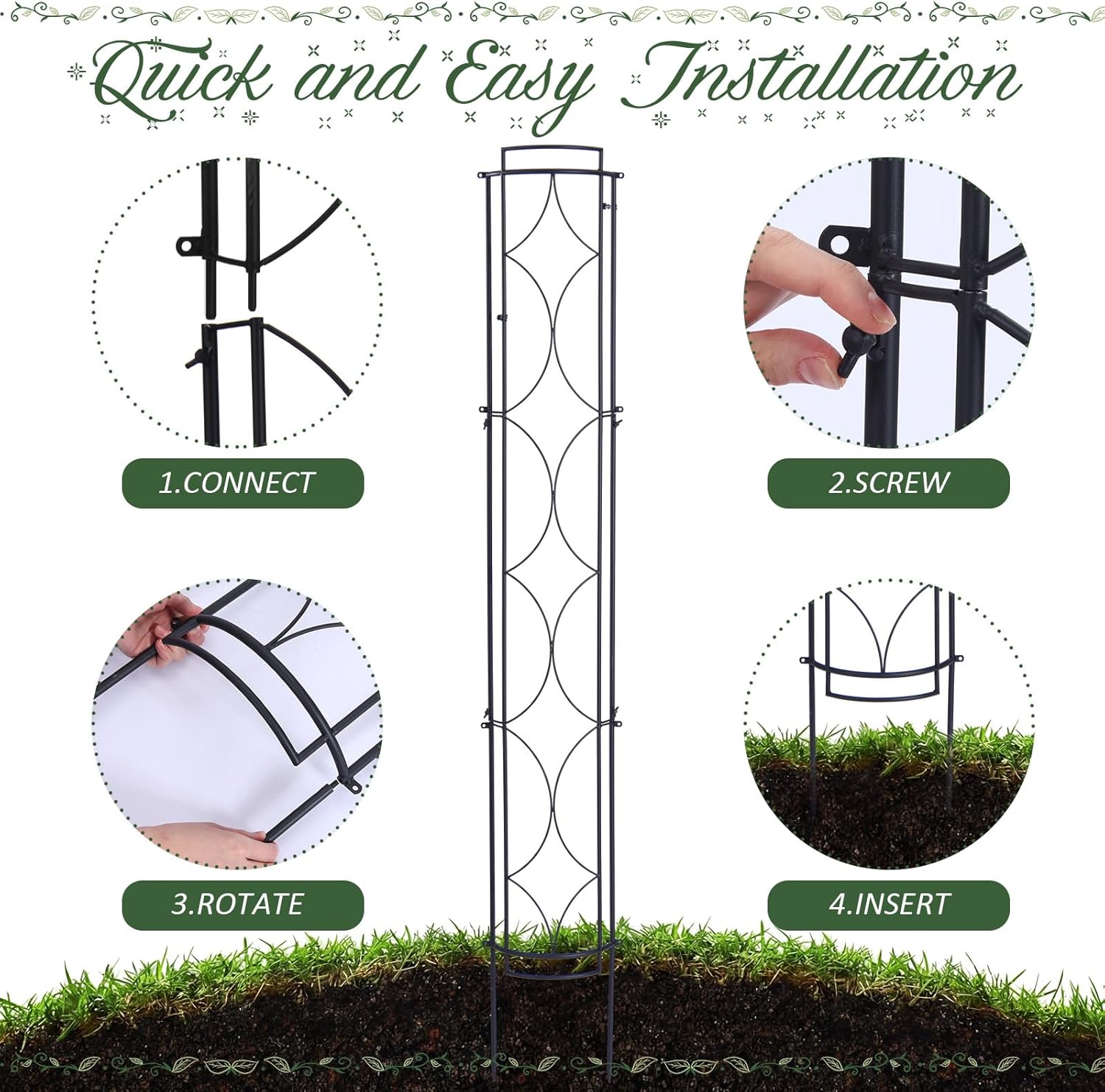 Novabright 2 Pack 71''h X9.8''w Garden Trellis for Climbing Plants Metal Plant Trelli Indoor Outdoor Metal Garden Trellis for Potted Plants Climbing Houseplants Flowers Decorative Outdoor Downpipes
