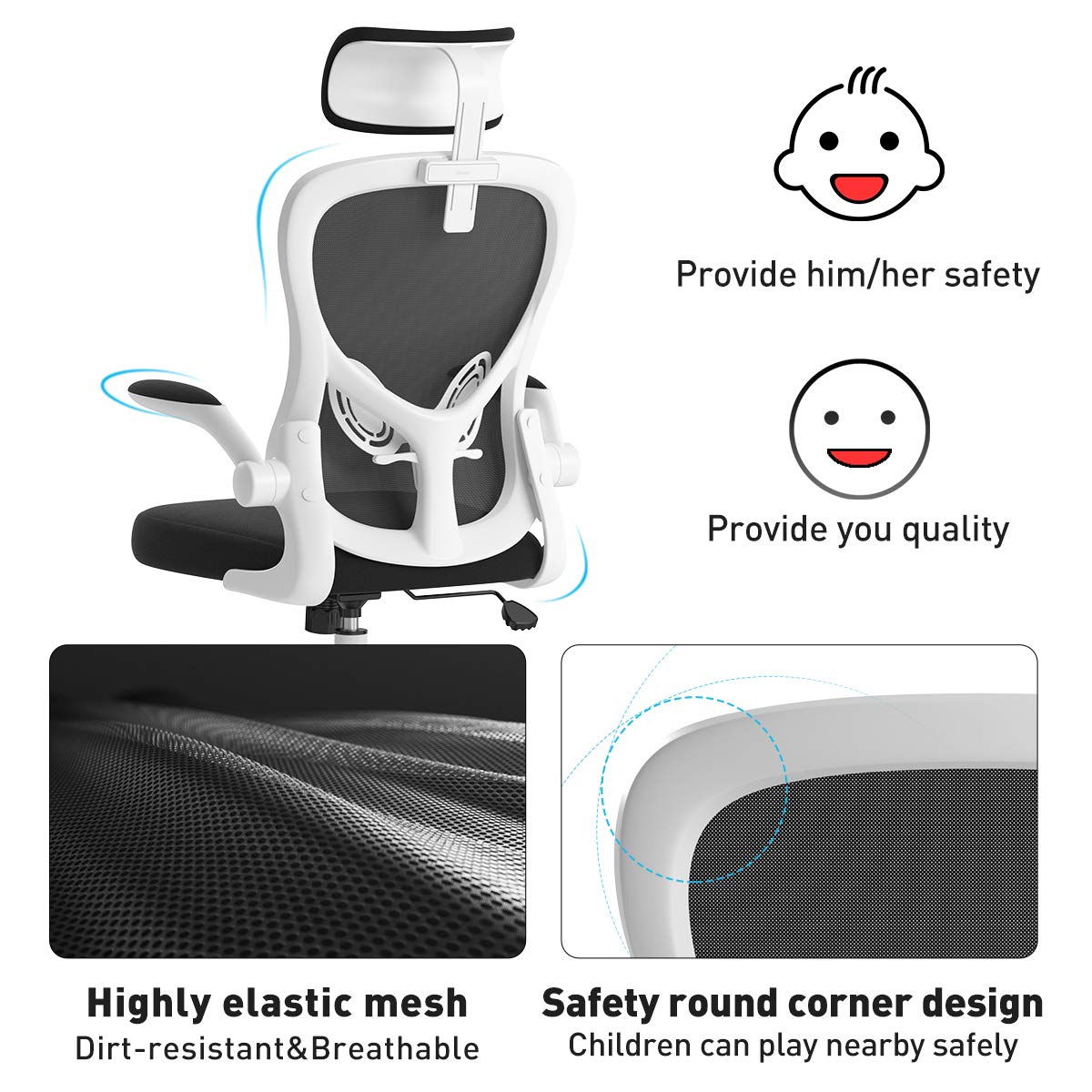 Hbada Office Chair, Home Ergonomic Desk Chairs with Flipup Arms