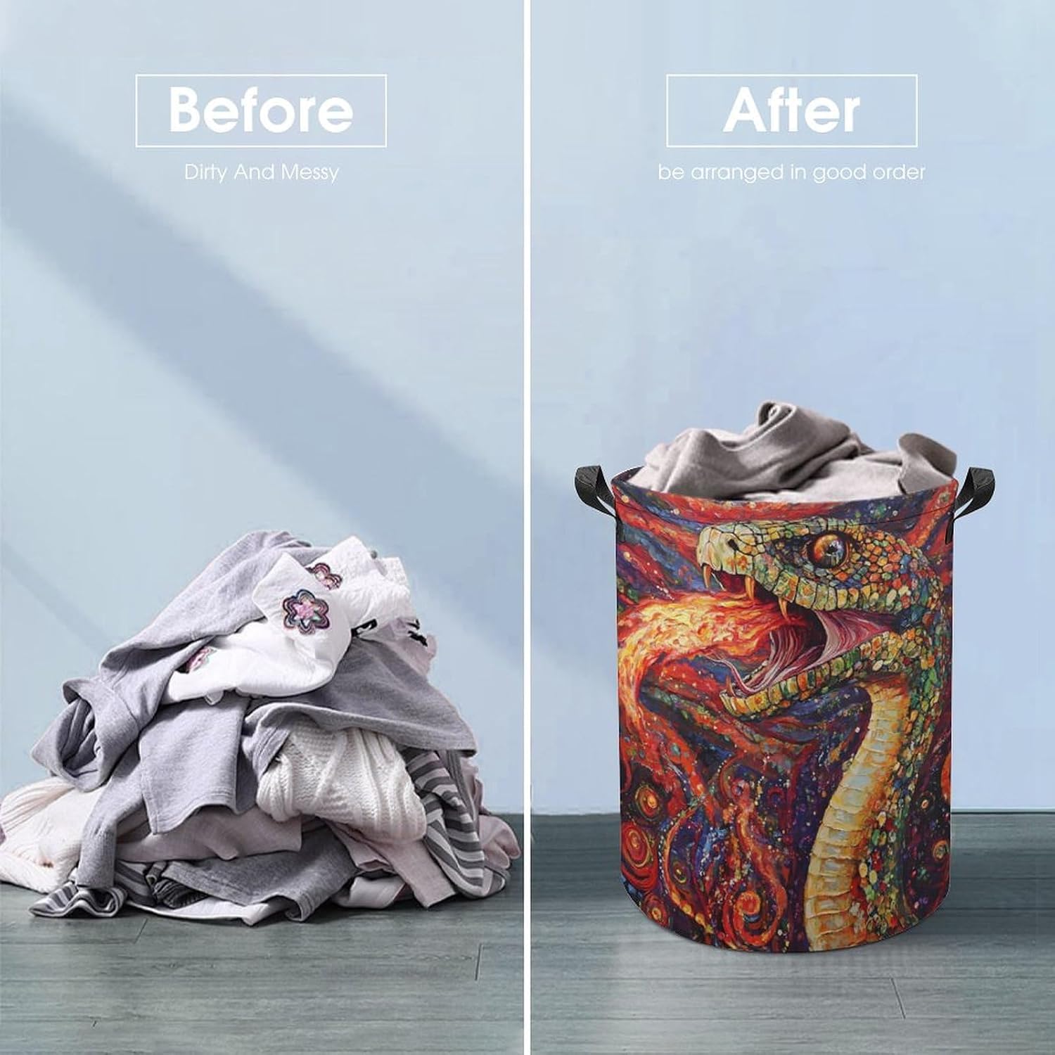Demonic Snake with Fire Laundry Hamper Basket for Home Bathroom | clothes storage,handle,large capacity,oxford