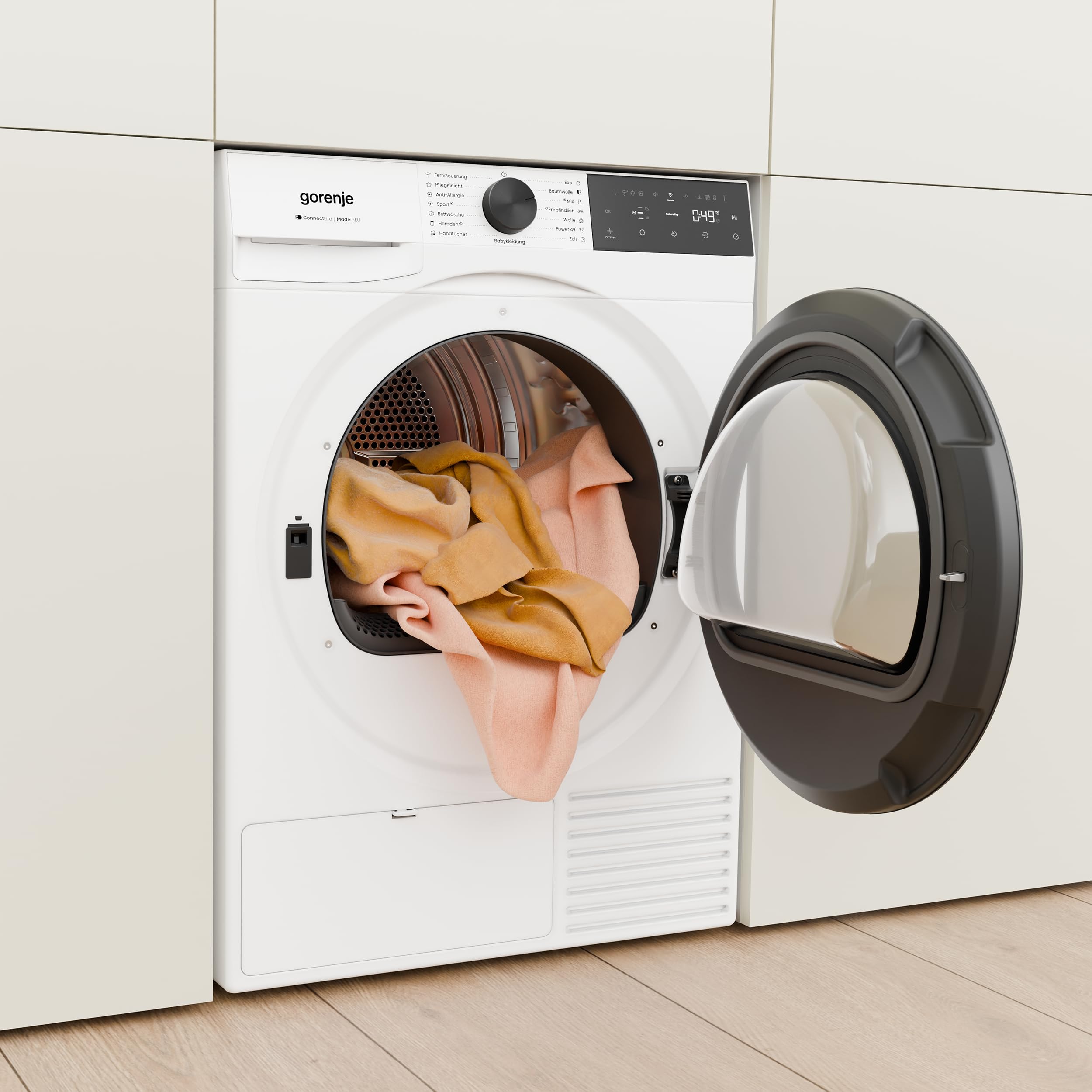 Gorenje D5G48D Trockner/Kondensation mit Wärmepumpe /8kg /15 Programme/ConnectLife/Made in EU/FastDry/TwinAir/Feuchtesensor/NatureDry/Anti-Allergie/Knitterschutz/EasyClean-Filter/EEK: D