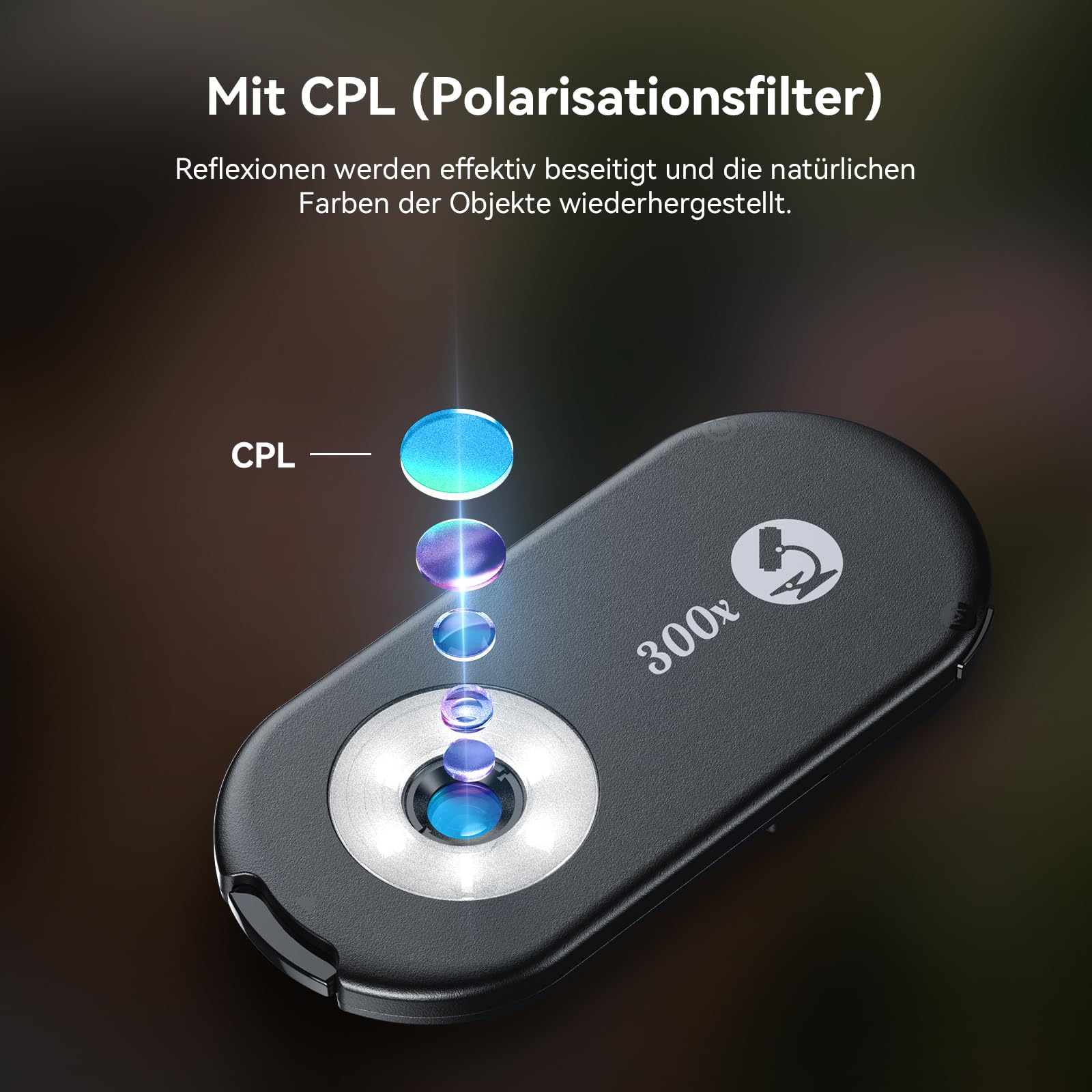 Evil Eye 300X Handy Mikroskop, Telefonmikroskop mit CPL, 18 LED-Licht, 19 Beleuchtungsmodi, Mikroskop Handy UV-Licht & Universalclip Für Android/iPhone, Ideal Für Gärtner, Uhren & Schmuckliebhaber