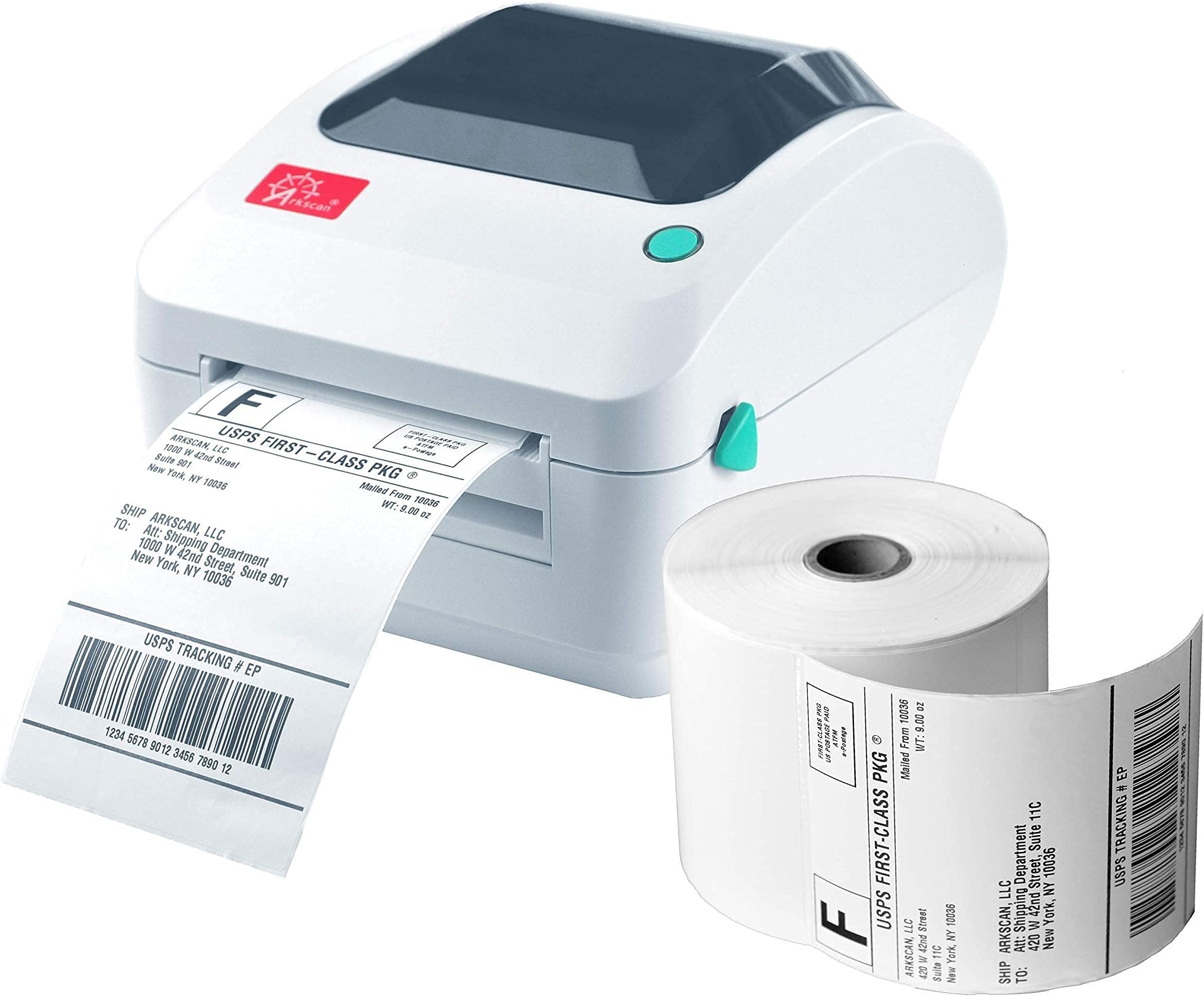 Arkscan 2054A Shipping Label Printer, Support Amazon Ebay Paypal Etsy Shopify ShipStation Stamps UPS USPS FedEx on Mac Windows & Chromebook & 1 roll of 4x6 Direct Thermal Label (450 Labels/roll)