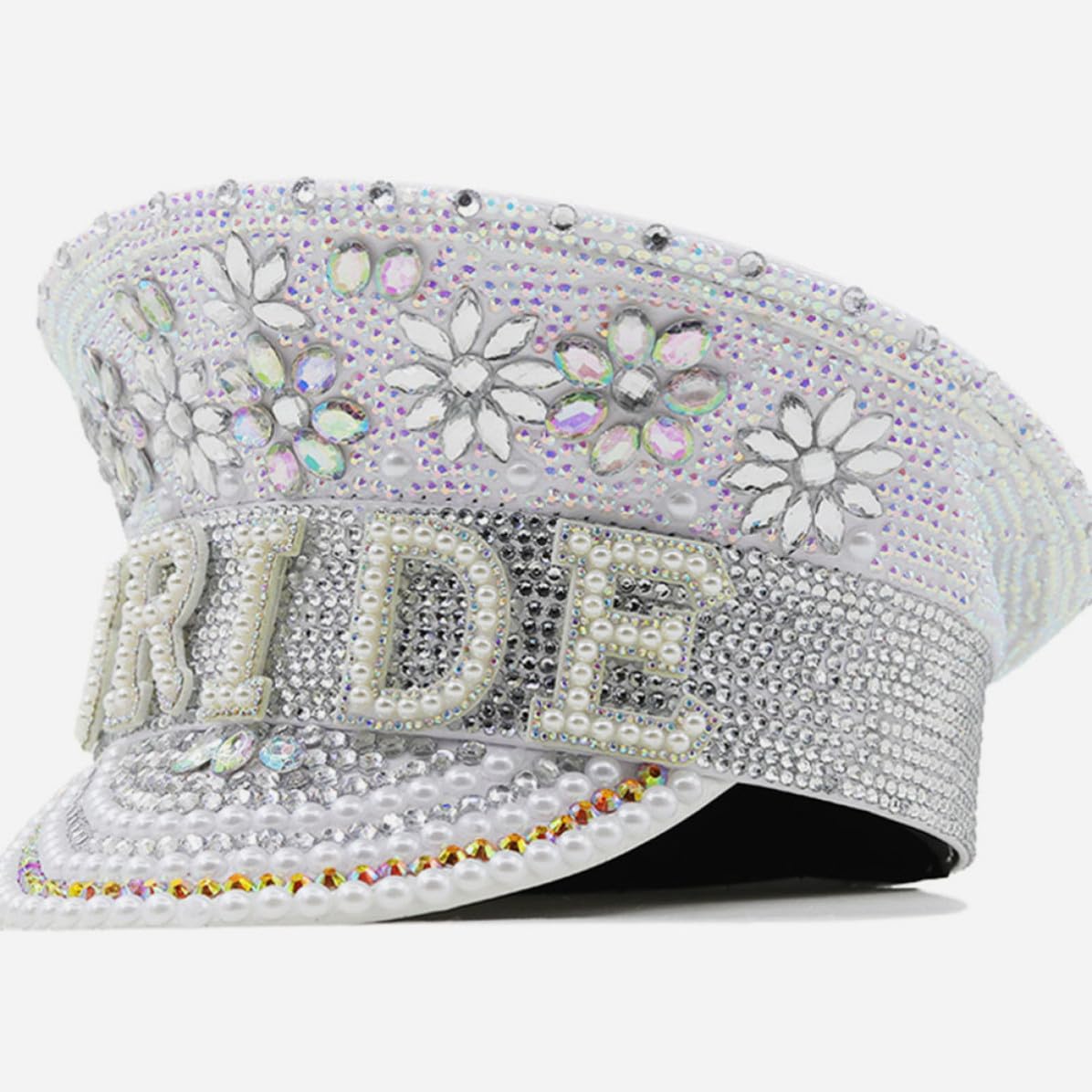 Angoily Sombrero Blanco para Despedidas de Soltera Ajustable y Cómodo Incrustaciones de Gemas de Imitación de Novia y Otros Eventos Obsequios
