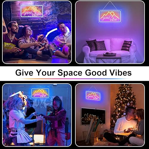 Miniatura 6 de Good Vibes - Letrero de neón para decoración de pared, luz de neón con salida del sol y puesta de sol de montaña para decoración de pared, letrero