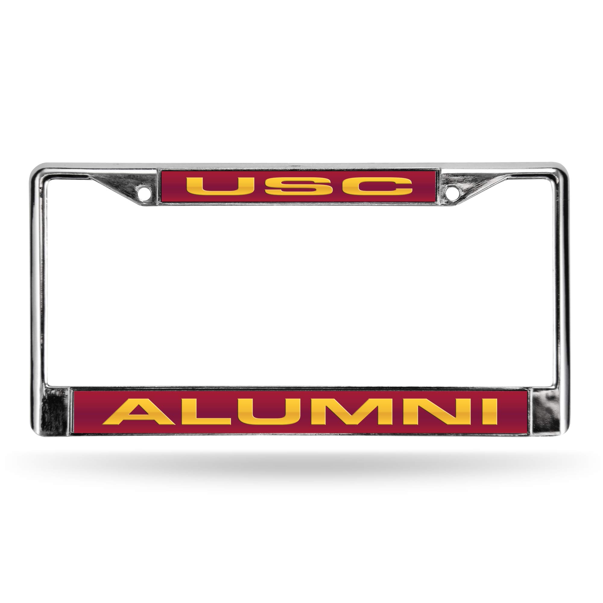 Rico Industries NCAA USC Trojans - Alumni Laser Cut Inlaid Standard Chrome License Plate Frame, 6 x 12.25-"