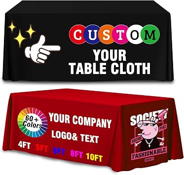 Custom Table Cloth with Business Logo 4FT 5FT 6FT 8FT 10FT,Custom Tablecloth for Tradeshow Events,Parties,Birthday, Wedding Anniversary 4FT108"*67"