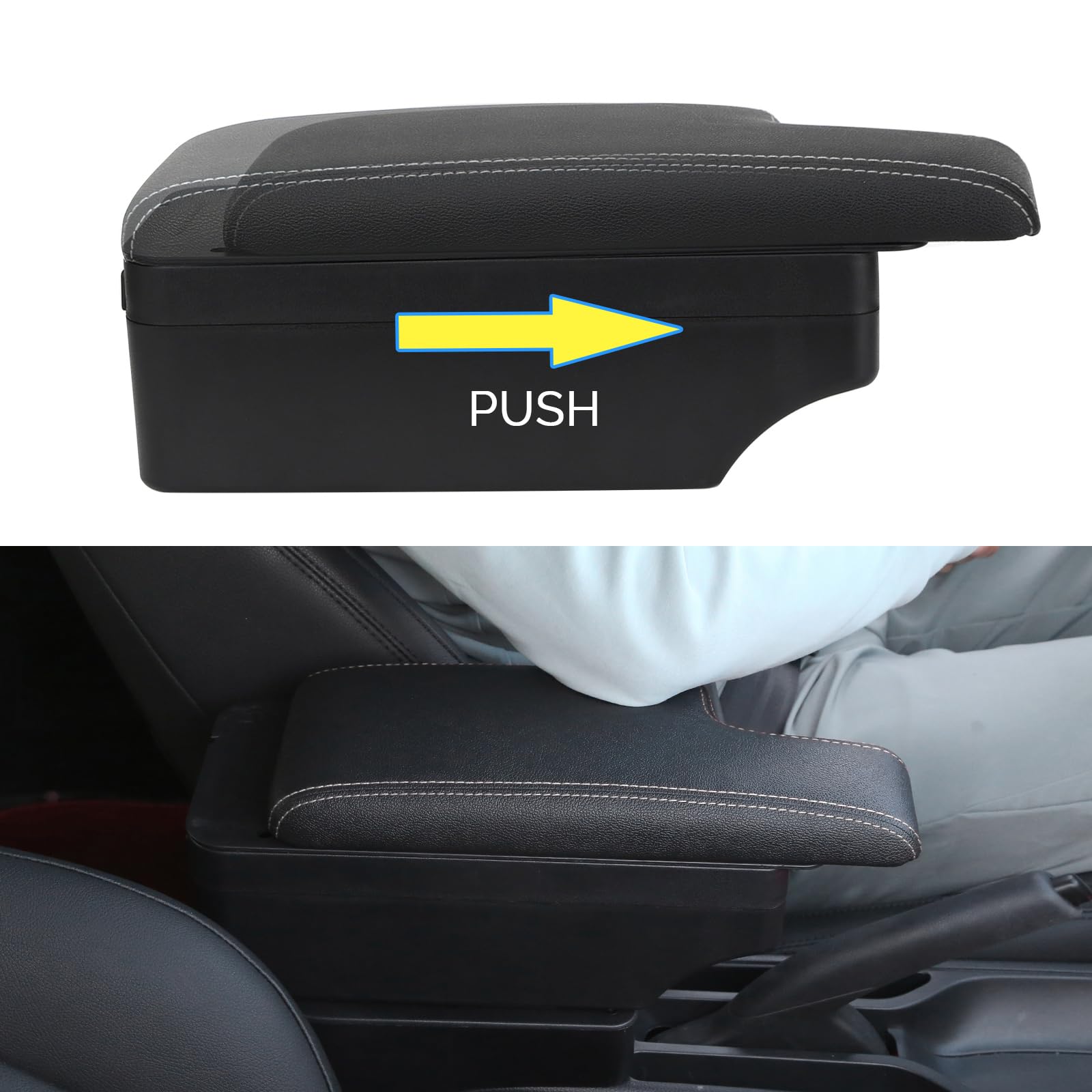 YJYWZH compatibile con FIAT 500 Bracciolo Auto Centrale 2012-2024 Braccioli, con Base di Montaggio Dedicata, 5 Porte USB, Doppio vano Portaoggetti Nero con Cuciture Bianco