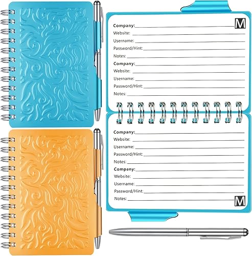 Miniatura 8 de Zonon Cuaderno organizador portátil de contraseñas, 2 piezas, elegante diseño de mandala con bolígrafo, encuadernado en espiral para información