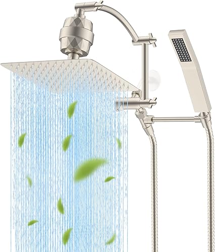 Miniatura 9 de Hibbent Alcachofa de ducha de lluvia filtrada todo metal de 12 pulgadas con combo de mano, varita de ducha de alta presión, brazo de extensión