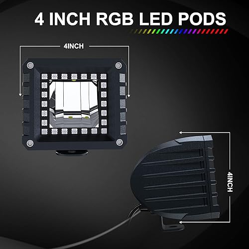 Miniatura 4 de Lpteso Barra de luz LED RGB de 52 pulgadas + 2 módulos LED RGB de 4 pulgadas con 16 colores sólidos que persiguen el anillo cambiante con