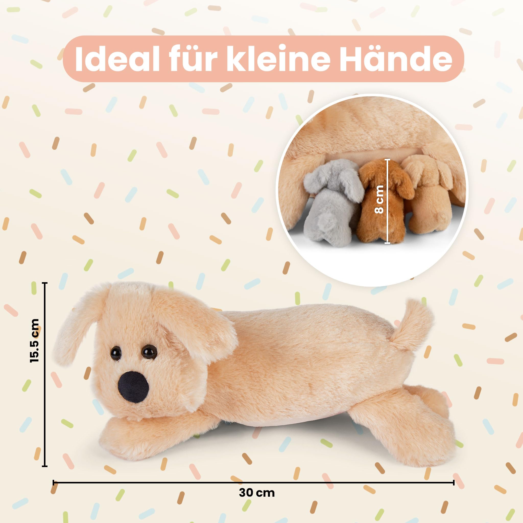 Peluche per cani con 3 cuccioli, per bambini in addome con chiusura lampo, per mammiferi, set di peluche di alta qualità per bambini, regalo per bambini