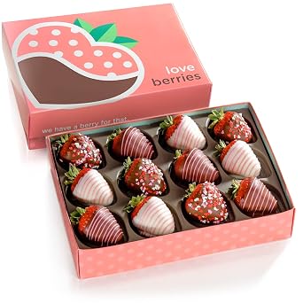 A Gift Inside The Original Love Berries - 12 Chocolate Covered Strawberries, Fresh Dipped Berries Gift for Birthday, Thank You & Anniversary