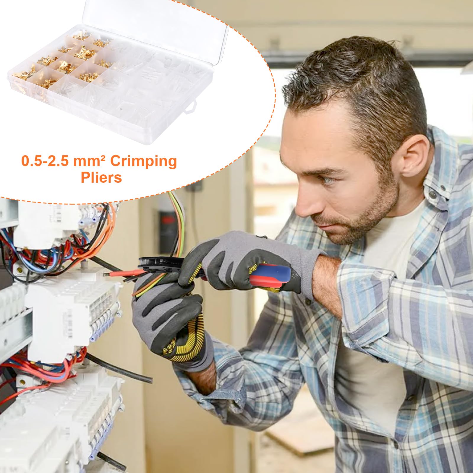 VFANDV 0.5-2.5 mm² Kit Pince a Sertir Cosse Electrique, Pince à Sertir les Cosses de Fils with 300pcs 3 Tailles Connecteur Electrique, Pince à Sertir électrique pour Connecteur Bêche
