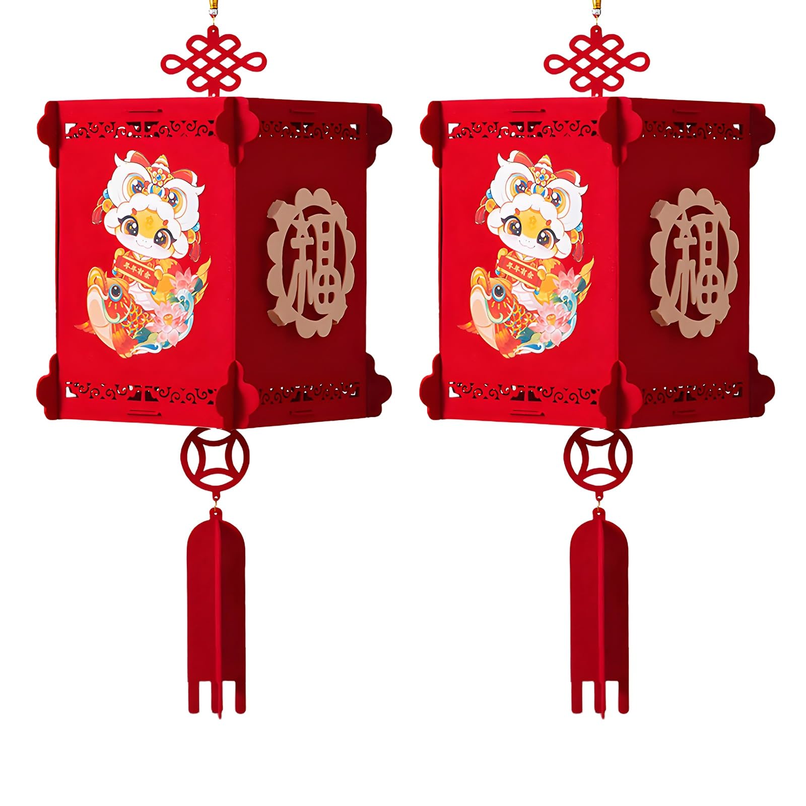 SBZIOJHDR Chinese-style lanterns, Exquisite Chinese Snake Year Lanterns, Novelty New Decorations, Red Non-woven Fabric Lantern(F)