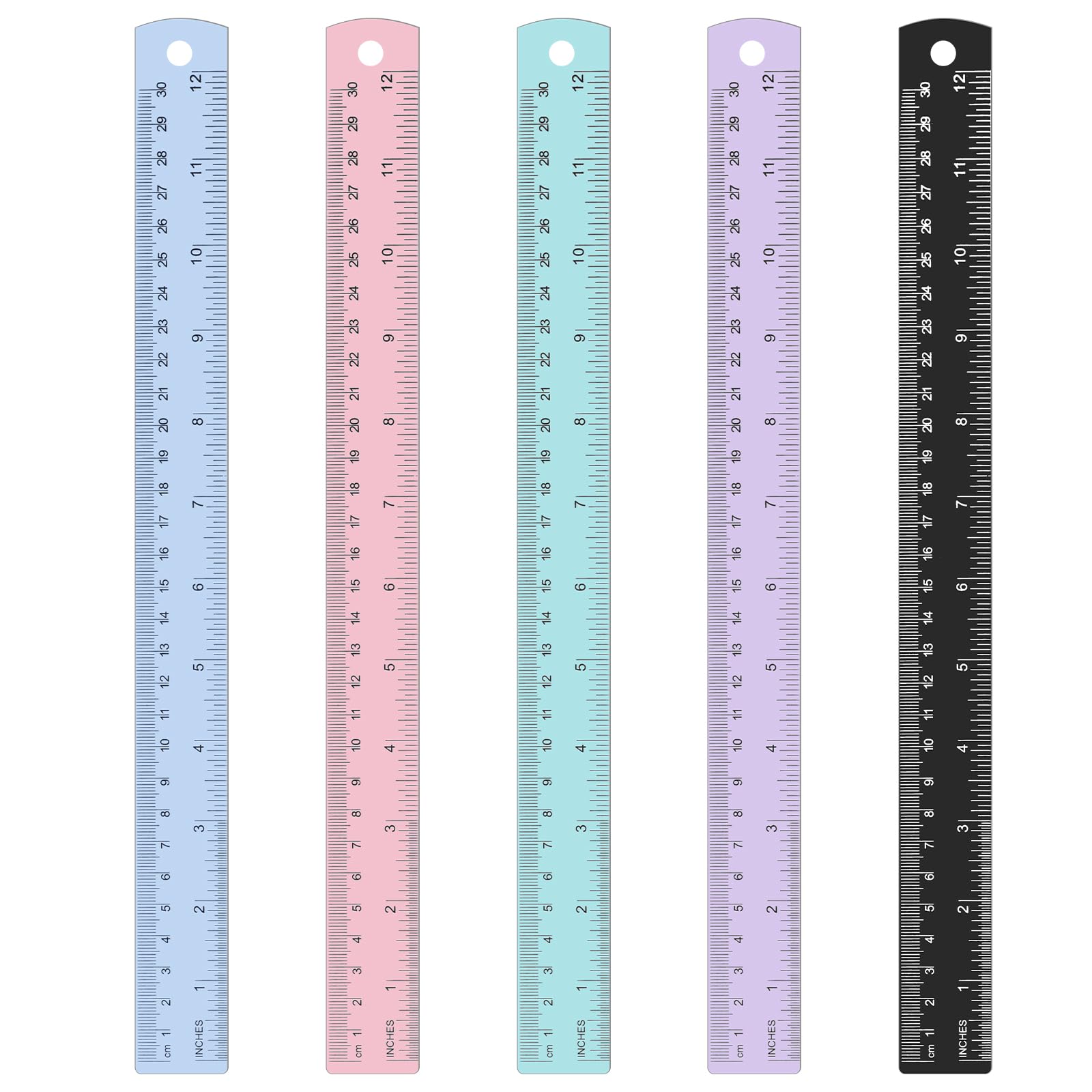 Photo 1 of 5 Pack Metal Ruler 12 Inch, Stainless Steel Ruler Kit with Centimeters, Millimeters, Inches and Conversion Table for Office and School, Easy to Read Metric Rule Set