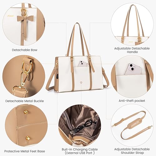Miniatura 3 de LOVEVOOK Bolsa para laptop para mujer, bolsa de trabajo de gran capacidad, bolsa de hombro de moda con bolso de mano, maletín de negocios de