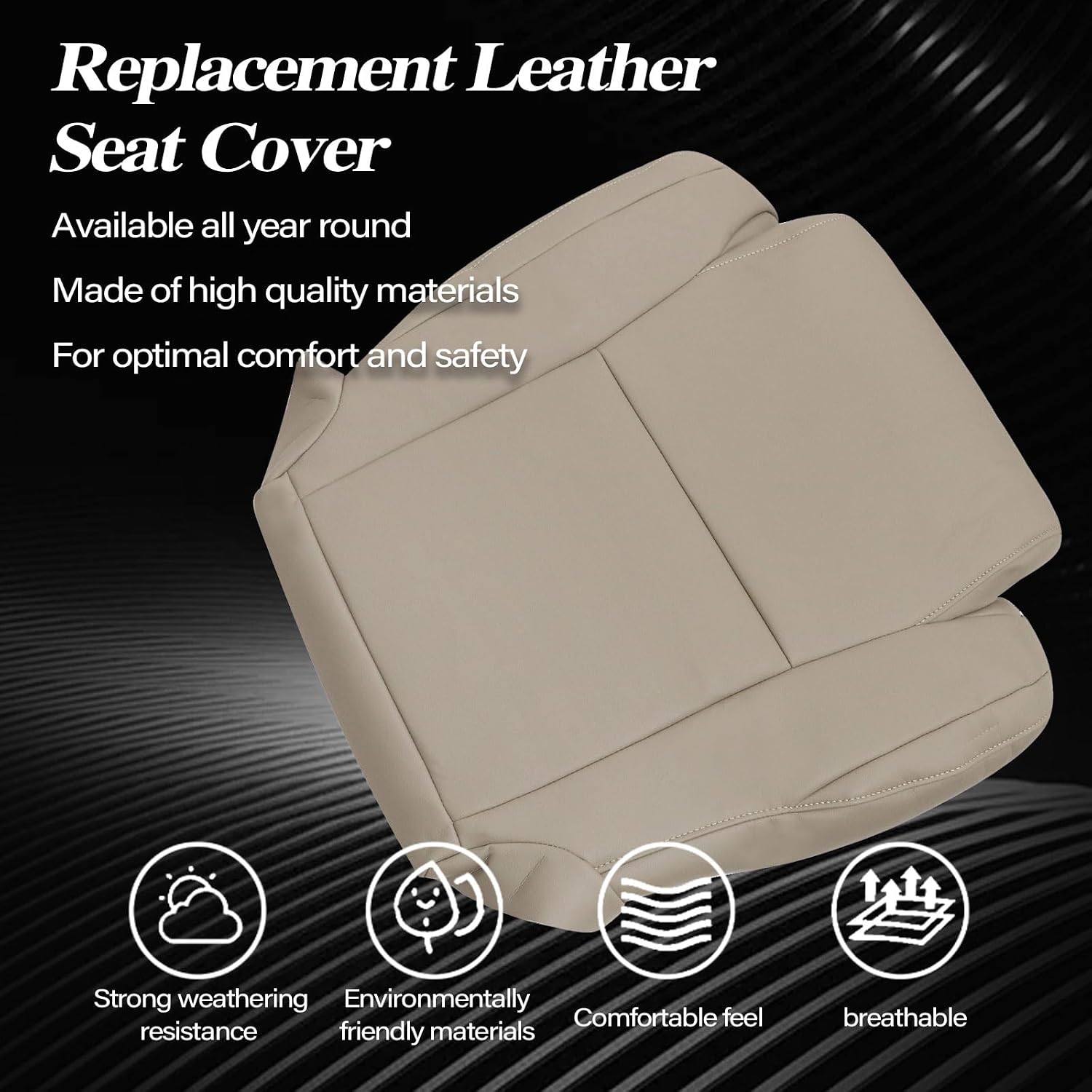 SecosAutoparts #44 Sand Beige Tan Front Driver Side Bottom Replacement Microfiber Leather Seat Cover Compatible with Toyota Tundra Sequoia Based SR5 Limited 2007 2008 2009 2010 2011 2012 2013