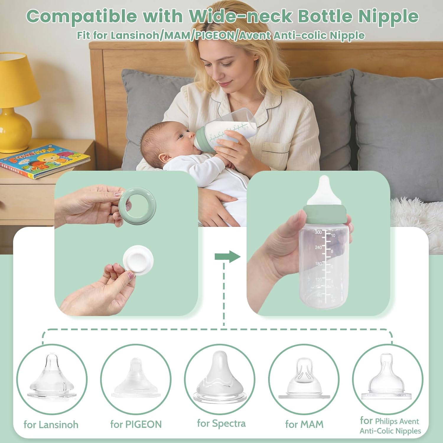4pc 10oz Breastmilk Storage Bottle Compatible with SpectraS1 S2 9 Plus SG/Motif Luna/Others Wide-Mouth Flange, Breast Milk Container for Momcozy 22oz Portable Cooler, Pumping/Storage/Portable Bottle