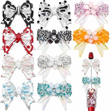 10 PCS Bow Beads for Pens Rhinestone Bowknot Beads Fancy Colorful Butterfly Decorative Accessories Flowers Bead for DIY Beadable Keychain Jewelry Making racelet Necklace Crafts Charms 2 Styles