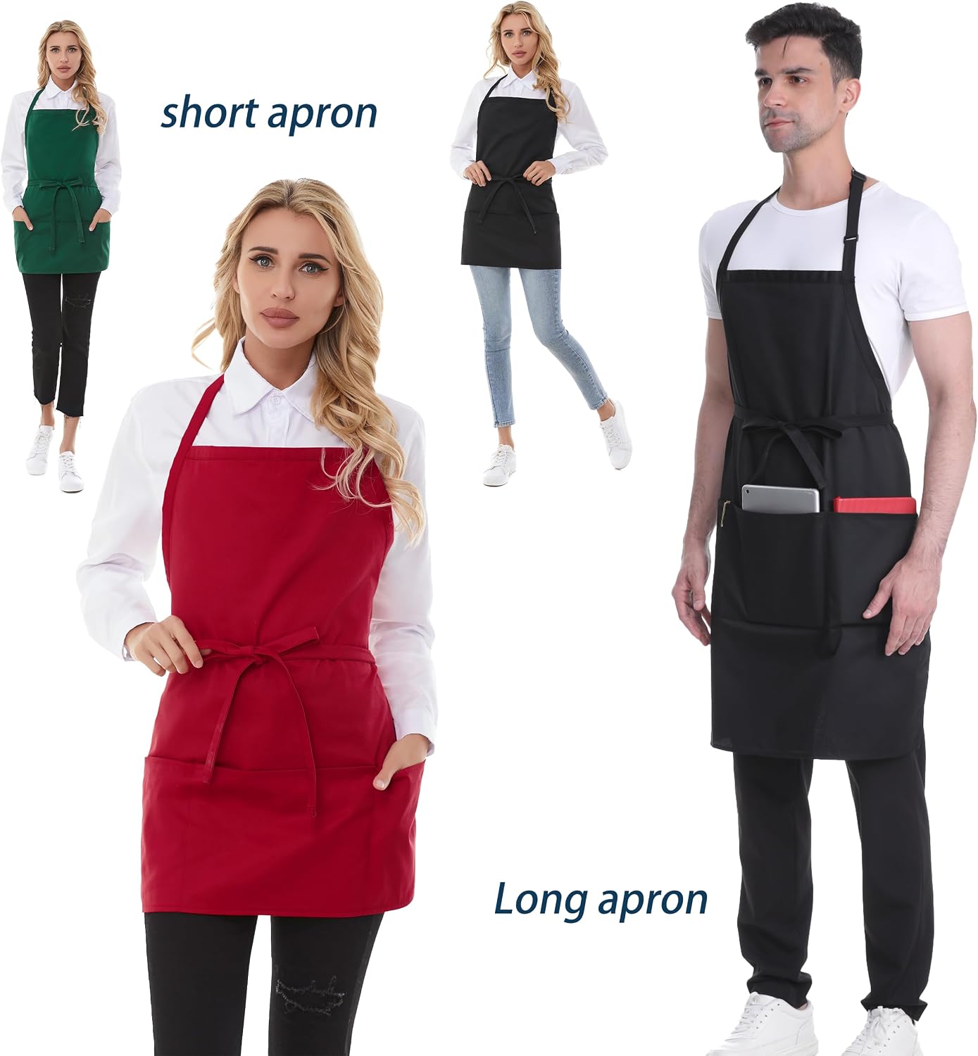 Aprons for Women with Pockets, Chef Apron for Men，Aprons for Cooking, Aprons for Servers