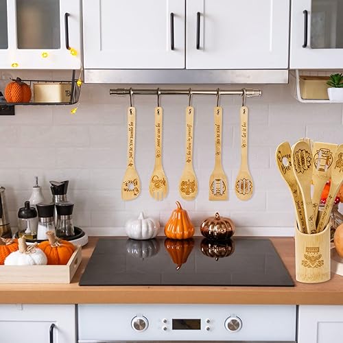 Miniatura 4 de Cucharas de madera para cocinar, divertidas citas inspiradas, juego de utensilios de cocina grabados con láser, suministros de cocina, cuchara de