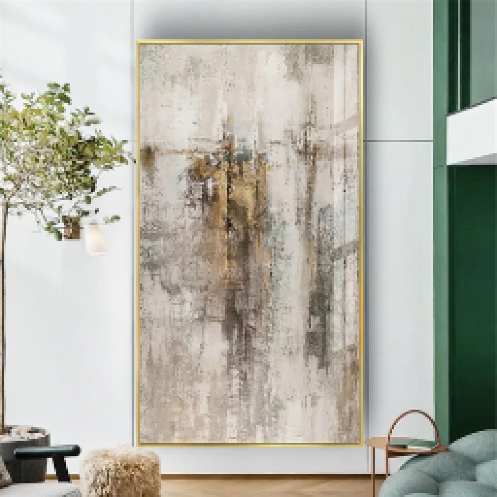 Lienzo abstracto moderno arte de la pared pintura al óleo lienzo pintura mural dorado cuadros para el hogar sala de estar hotel decoración de la pared 100x200cm/39x79in sin marco