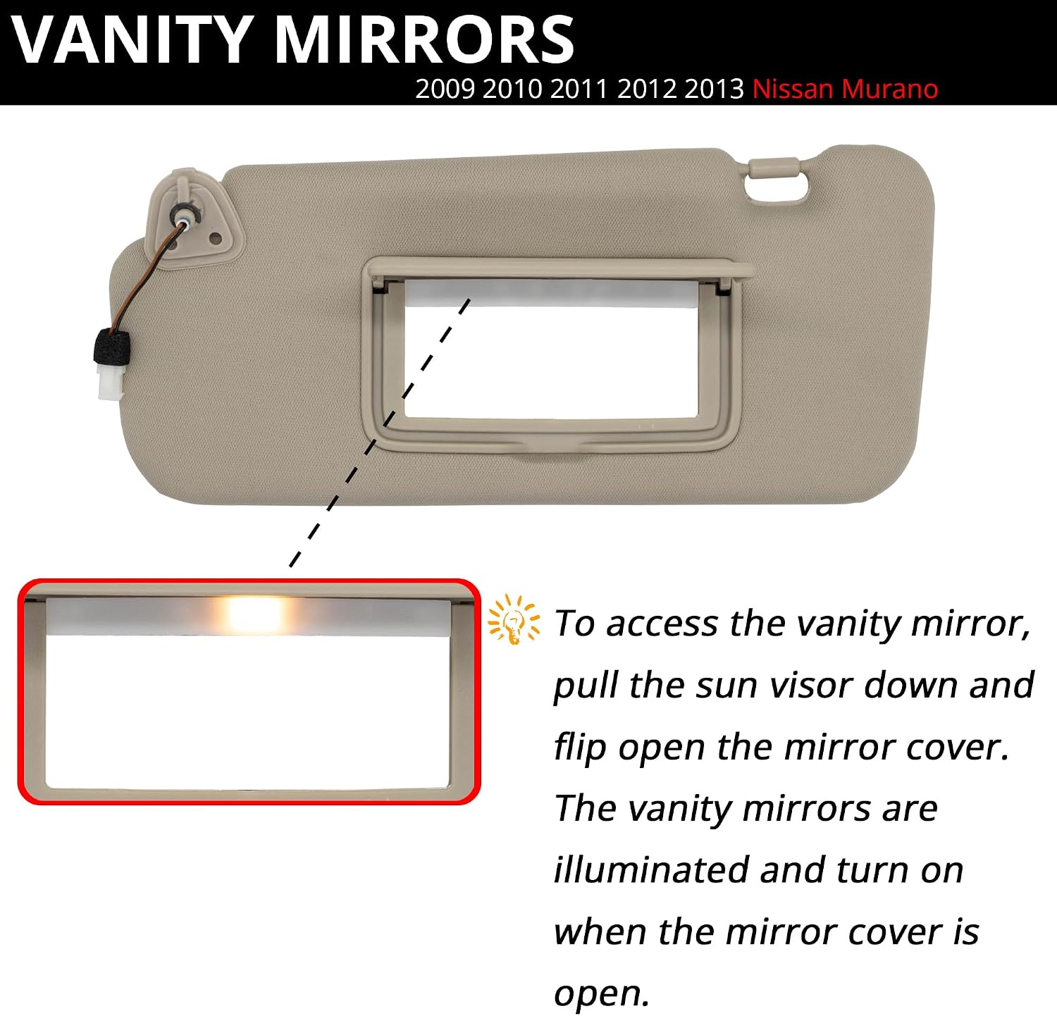 Sun Visor Fits for Nissan Murano 2009-2014 Left Driver Side Replaces 96401-1AA1B 96401-1AA1A Beige
