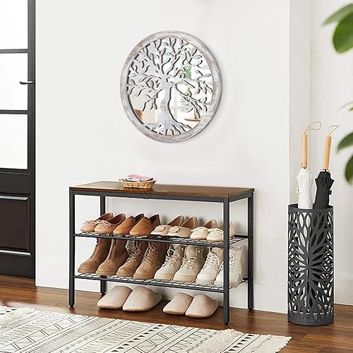 Miniatura 2 de Espejo de pared redondo rústico de granja, espejo colgante decorativo de árbol de la vida, espejos circulares de madera blanca para decoración de