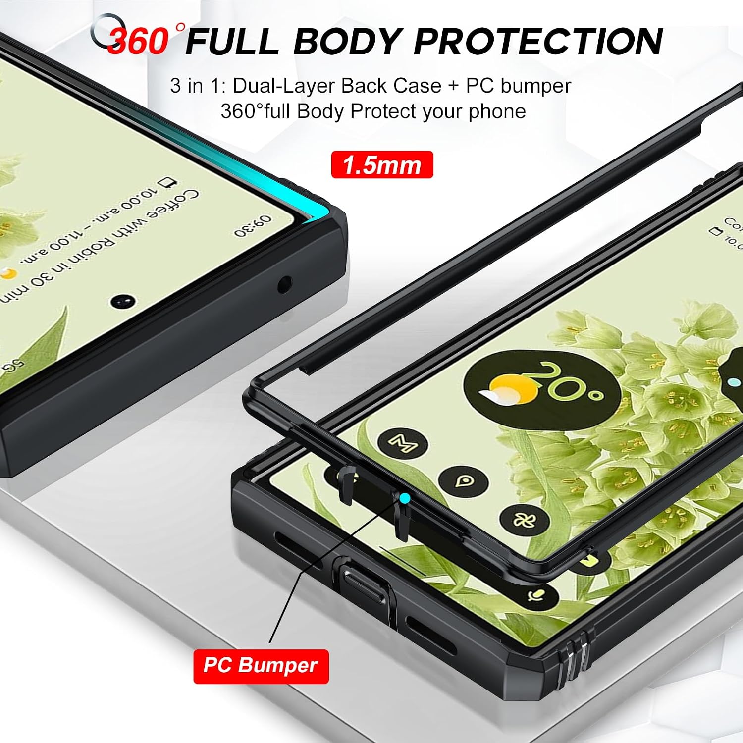 LeYi for Google Pixel 6 Case Full Body Military-Grade Shockproof, Black image 5