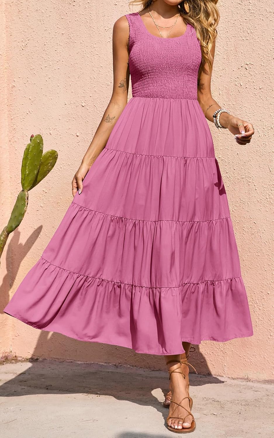 PRETTYGARDEN Women's 2026 Casual Loose Plain Maxi Sundress Smocked Tank Dress Sleeveless Spring Beach Tiered Long Dresses