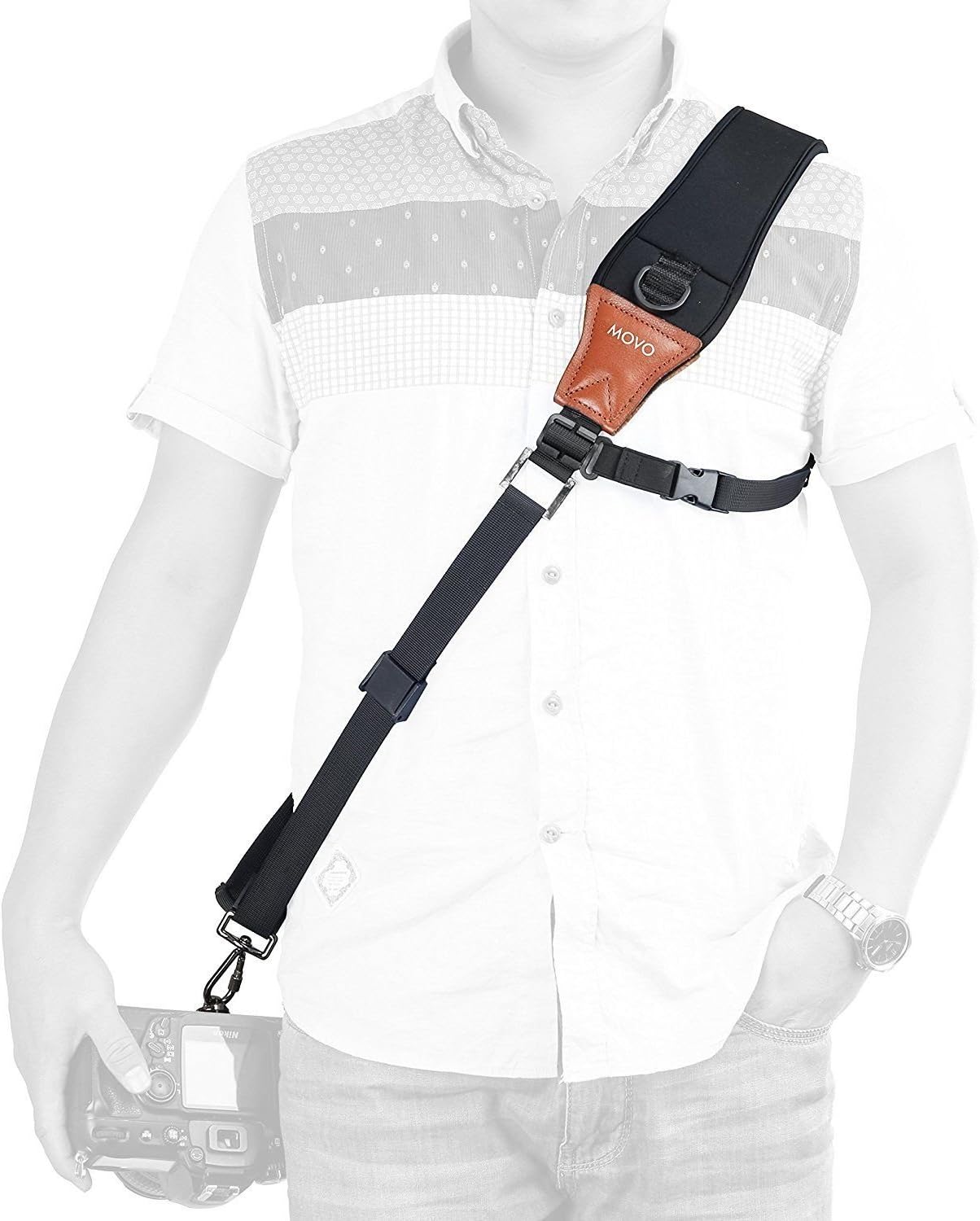 Movo MP-SS7 Rapid Action Camera Sling Strap with Quick Release Clip & Neoprene/Vintage Leather Shoulder Pad for Canon EOS, Nikon, Sony, Olympus, Pentax & Panasonic DSLR & Mirrorless Cameras