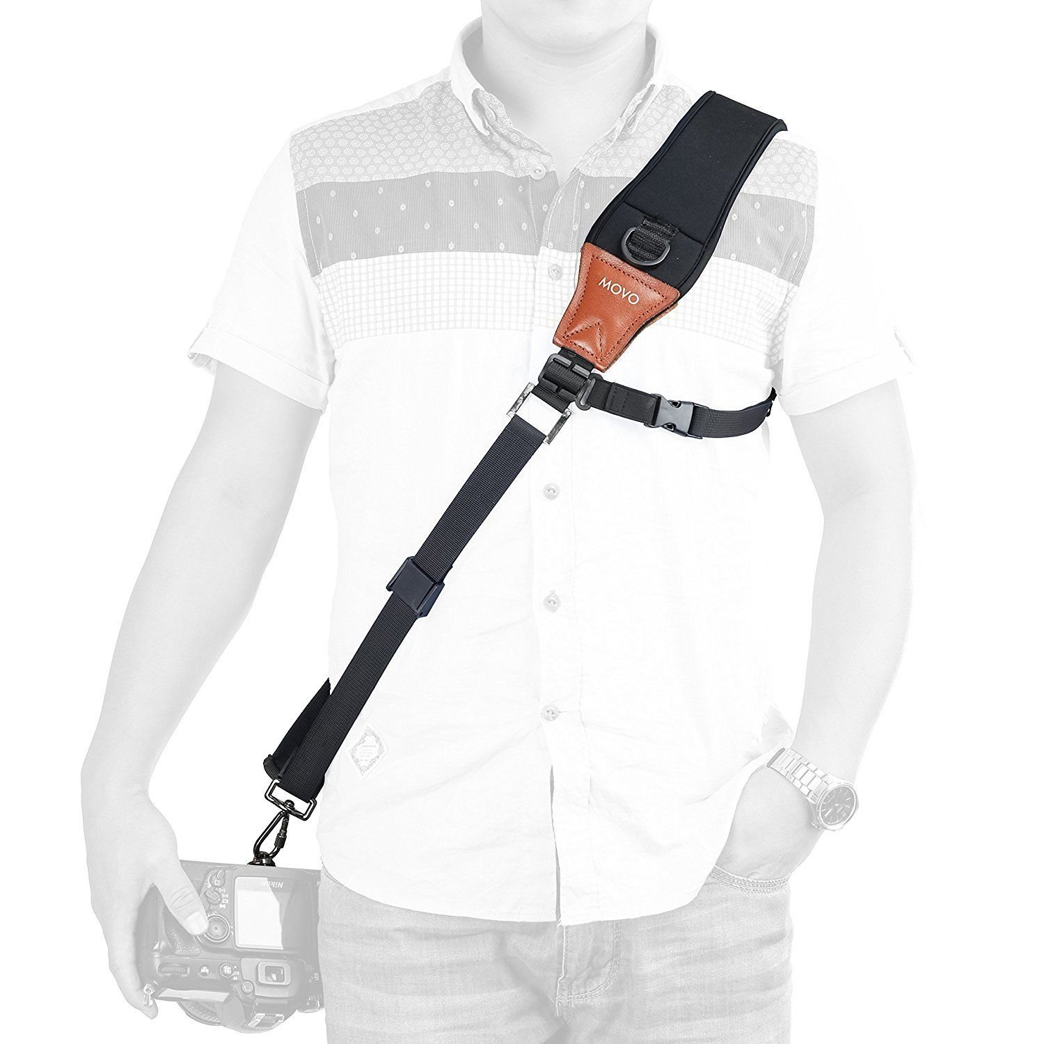 movo mp-ss7 rapid action camera sling strap with quick release clip & neoprene/vintage leather shoulder pad for canon eos, nikon, sony, olympus, pentax & panasonic dslr & mirrorless cameras