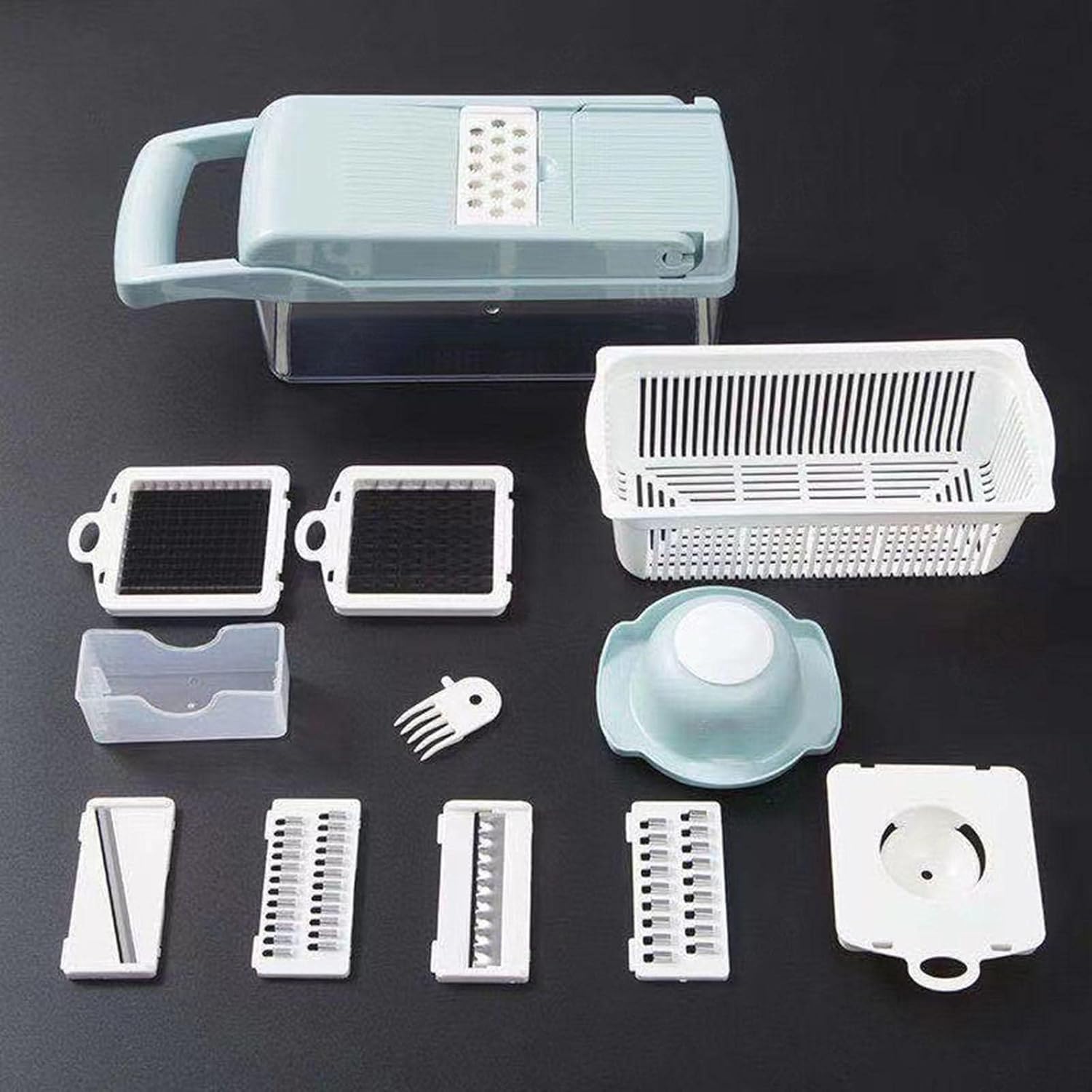 Multi-Function Vegetable Chopper, Kitchen Mandoline Slicer, Cheese Slicer Onion Chopper Dicer with 7 Replaceable Stainless Steel Food Chopper for Onion Potato,A
