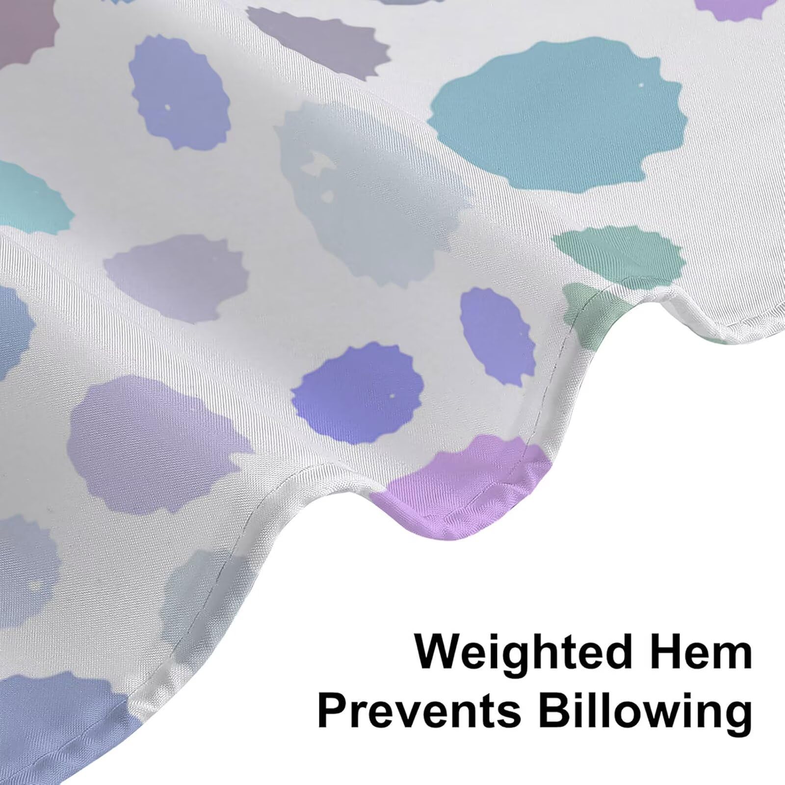 Rideau de Douche 180x220 cm - Tissu Polyester Imperméable Anti-Moisissure - 12 Anneaux Inclus - Ourlet Lesté pour Stabilité - Lavable en Machine - Idéal de Baignoire et Douche - Violet & Pois Y1#512
