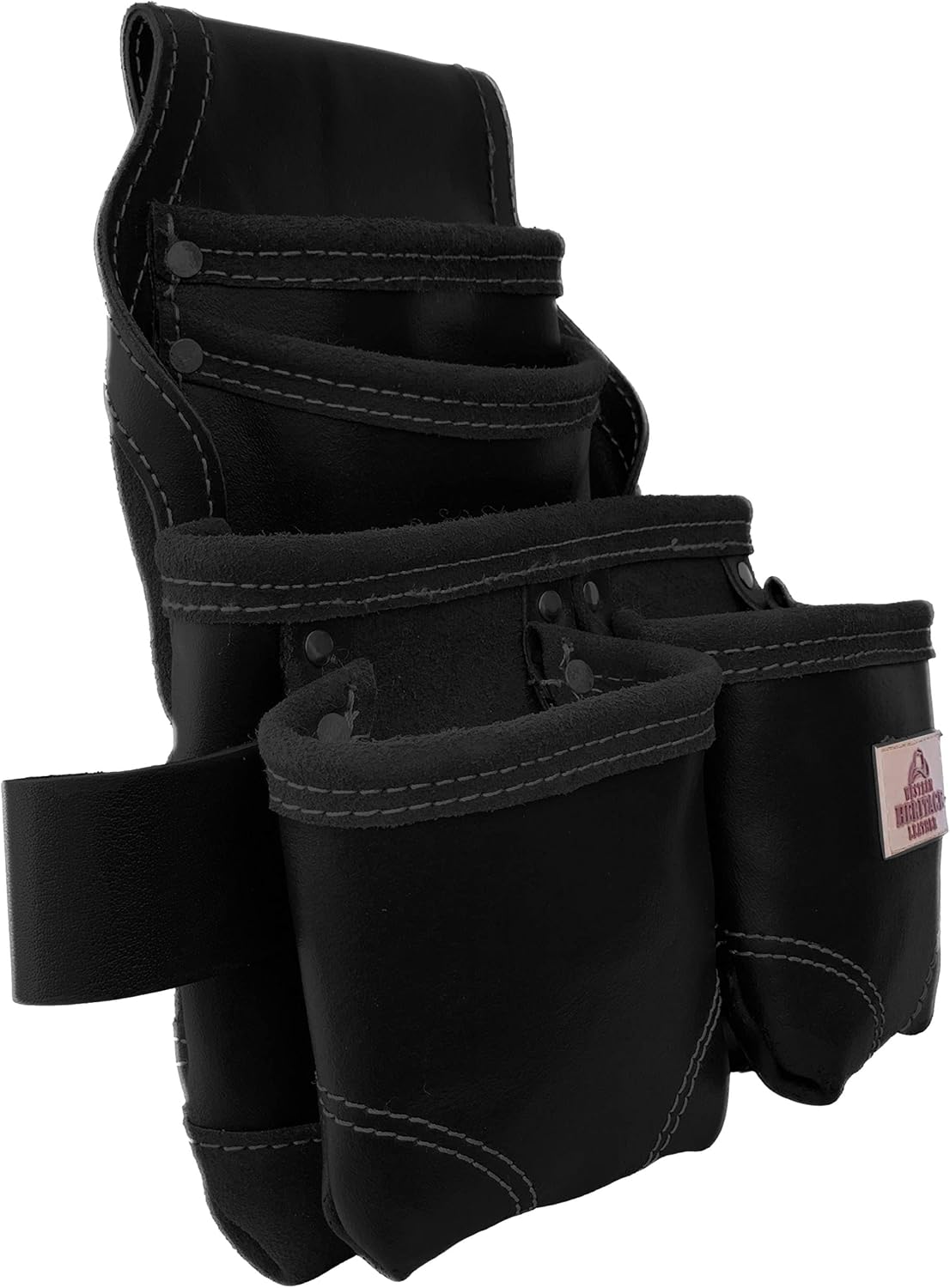 Western Heritage | Heavy Duty Leather Tool Pouch Bag | Professional Grade | Carpenter, Construction, Framers, Handyman Tool Bag, Reinforced Seams, 5 Pockets, 2 Snap Loops