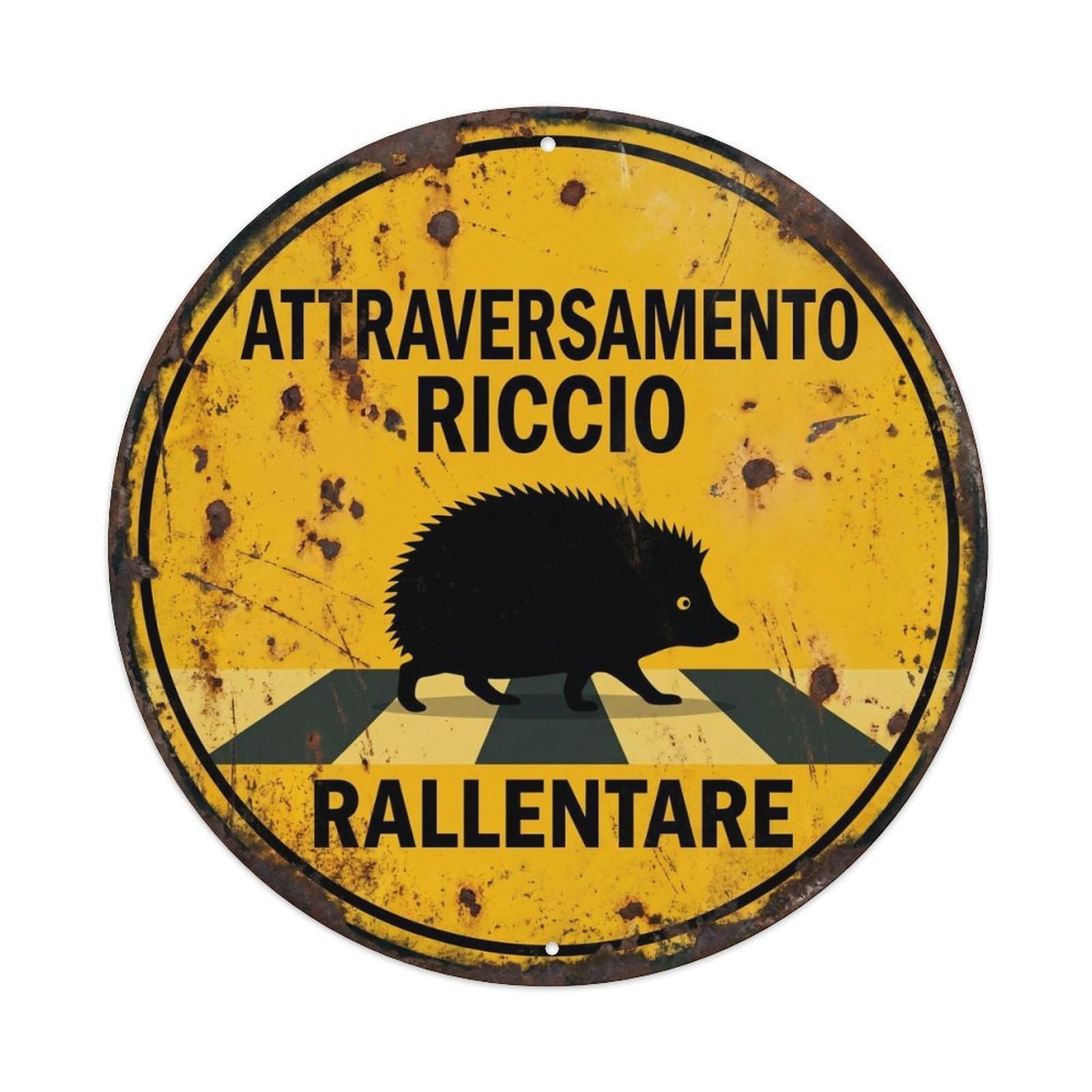 Olyhtr 8X8inch Classic Style Hedgehog Wildlife Crossing Road Safety Classic Rustic Metal Tin Sign
