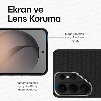 Teknoft Samsung Galaxy S26 Ultra için Karbon Serisi Şok Emici Ultra Güçlü Metalik Tuşlu ve Lens Çerçeveli Darbe Emici Karbon Fiber Görünümlü Silikon Kılıf (Siyah, Galaxy S26 Ultra)