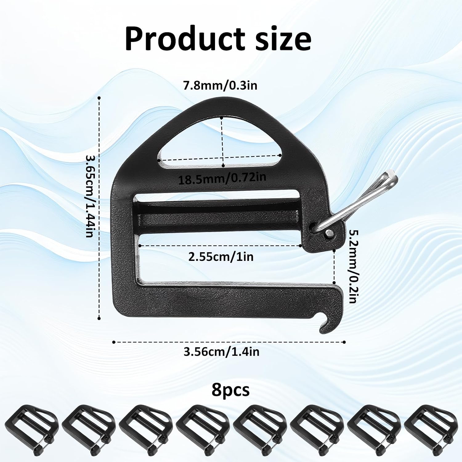 8 Pack G Hook Buckles, Webbing Hook Clip, plastic d ring, 25mm 1'' Strap Belt Buckle with Open Lock End Clasp, Removable Webbing Keeper Buckle for Sling Bags, G-Clip Backpack Straps