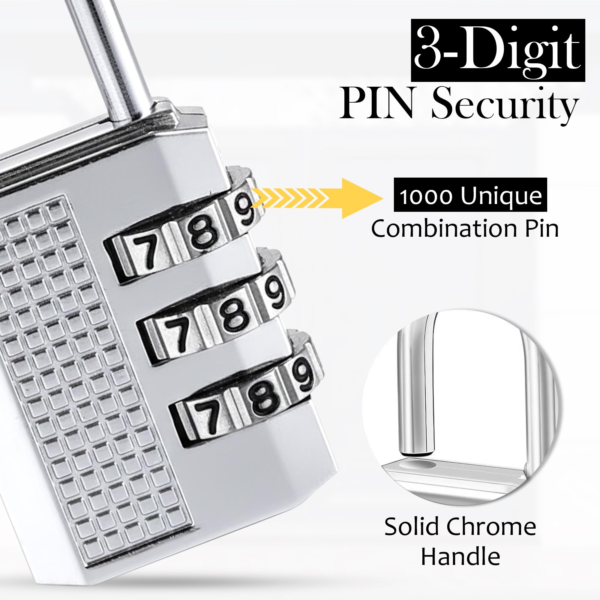 GLUN Zinc Small Luggage Lock 3 Dialer Rechangable Number Lock for Luggage, Suitcase, Bag, & Travel Bags, Combination Pad Lock, Silver — Amazon image 4