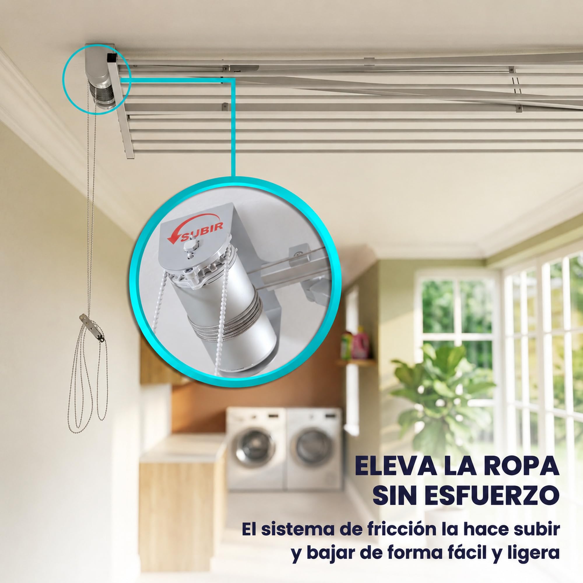 foxydry Mini, tendedero de Techo, Plegable, Sube y Baja, 152 cm | de aluminio y acero inoxidable, ahorra espacio, uso interior y exterior, antióxido, elevación vertical, soporta 10 kg, gris