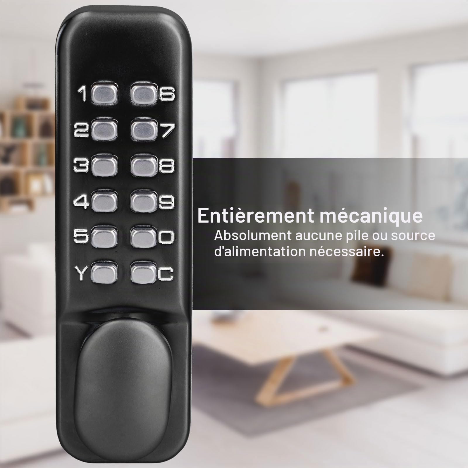 Serrure a Code Mecanique, Serrure a Combinaison Mecanique avec Poignée Verrou a Code Mecanique Exterieur Digicode pour Porte Extérieur, pour Portes D'entrée Maison Hôtel (Noir)