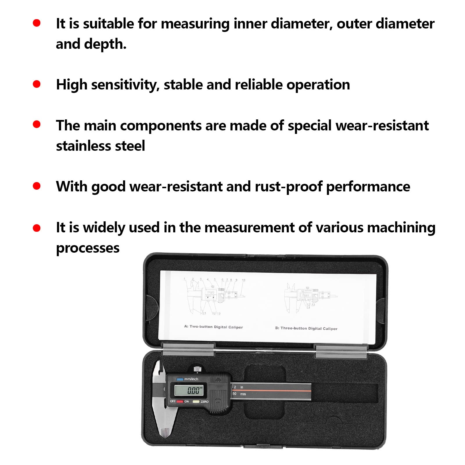 Calipadora digital, herramienta de medición digital de acero inoxidable 3CR13, instrumento de medición digital, calibración de procesamiento mecánico para mecánica